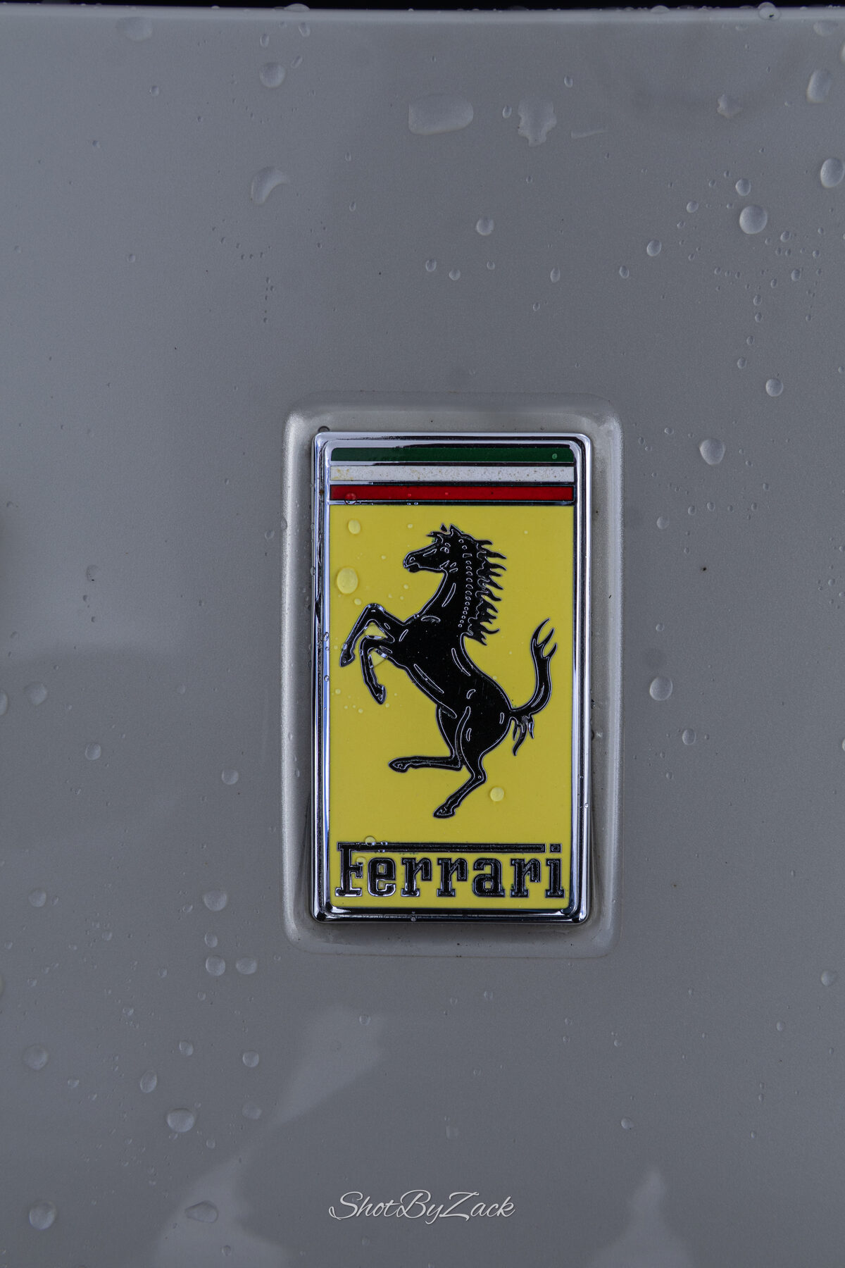 Ferrari badge detail photographed during the Haymans Market meet