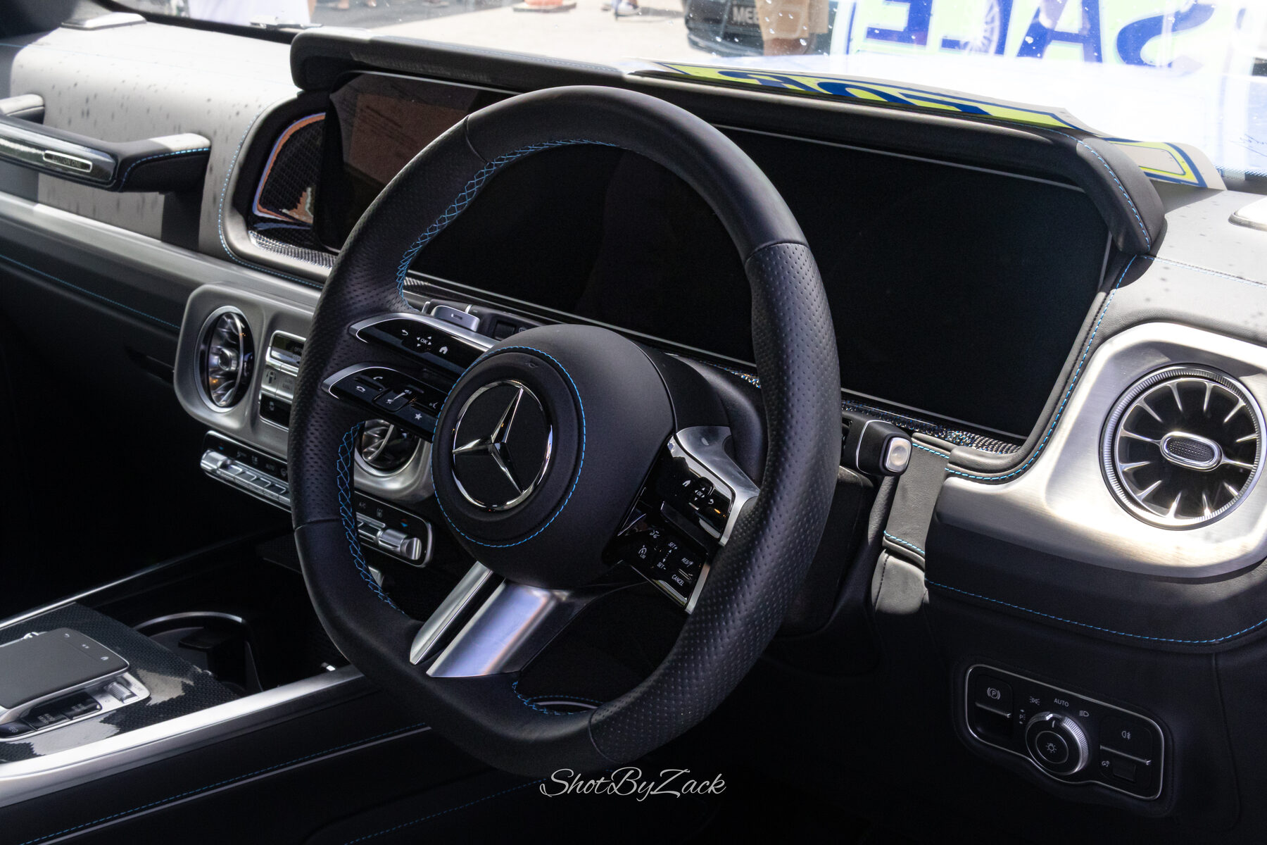 Mercedes interior detail photographed at Cars and Coffee Barbados