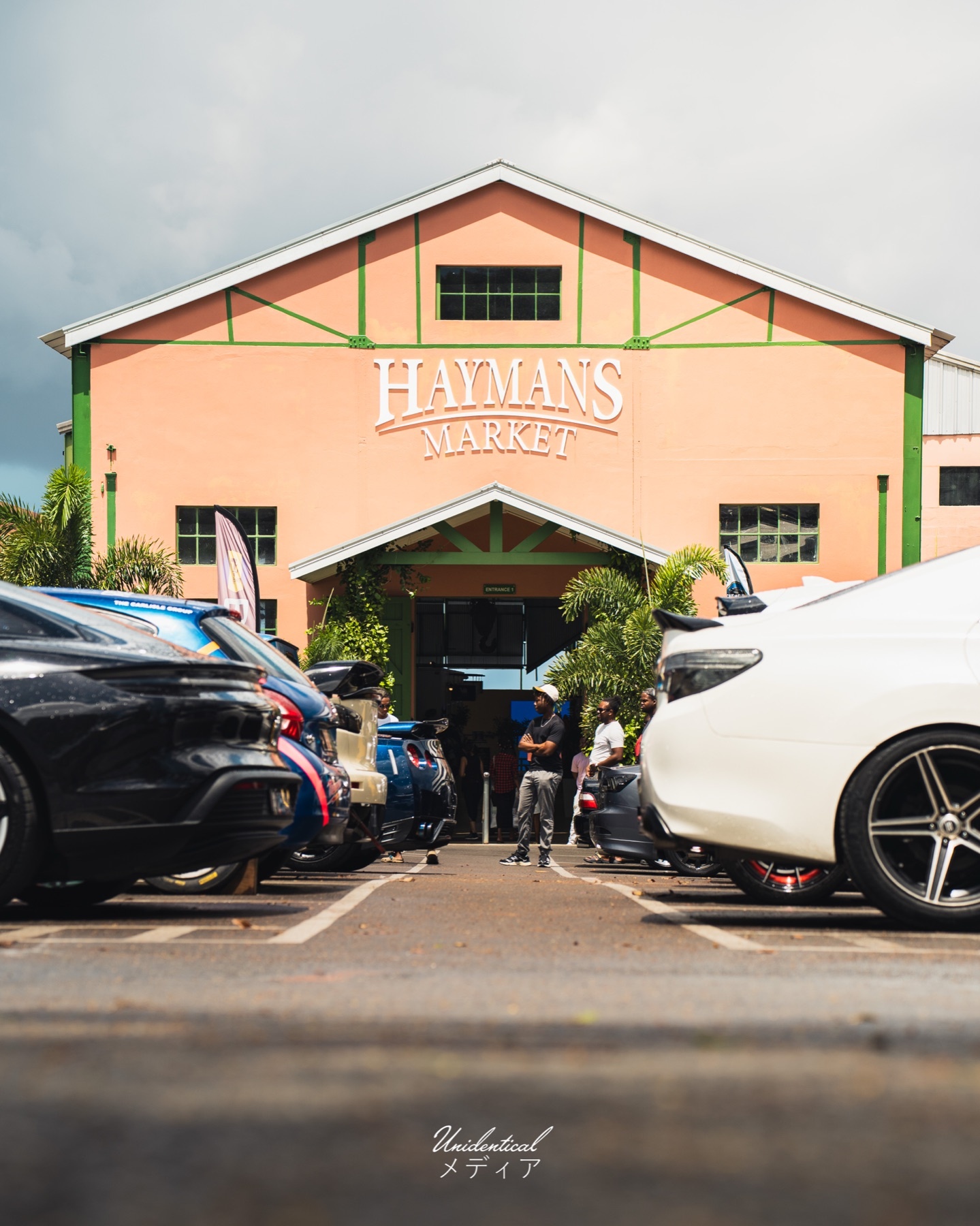 Cars parked in front of Haymans Market during Cars and Coffee Barbados
